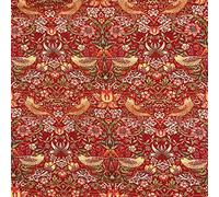Tissu en coton - William Morris Strawberry Thief ébène rouge cramoisi - Imprimé floral et oiseau - Tissu artisanal au mètre