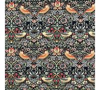 Tissu en coton - William Morris Strawberry Thief noir et marron taupe - Imprimé floral et oiseau - Tissu artisanal au mètre