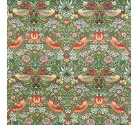 Tissu en coton - William Morris Strawberry Thief Vert sauge - Imprimé floral et oiseau