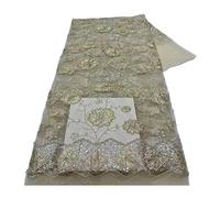 Tissu en dentelle à paillettes florales, 5 yards, perlée, 130cm