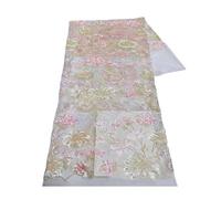 Tissu en dentelle à paillettes florales lourdes, 5 yards, perlée, 130cm