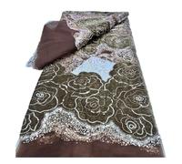 Tissu en dentelle à paillettes roses velours 3D, perlée, 4,5 m