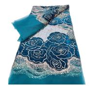 Tissu en dentelle à paillettes roses velours 3D, perlée, 4,5 m