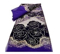 Tissu en dentelle à paillettes roses velours 3D, perlée, 4,5 m