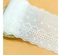 Tissu en dentelle brodée en coton de 12 cm de large, bordure en dentelle découpée ondulée, accessoires de couture DIY - Blanc - 1 yard