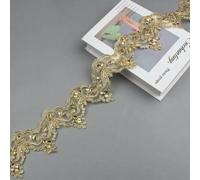 Tissu en dentelle et perles dorées de 1 yard, 9 cm de large, motif floral de Venise, garniture en maille, applique, couture artisanale pour robes de mariée, doré