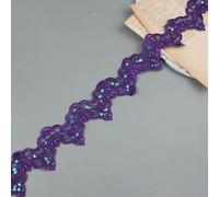 Tissu en dentelle et perles violettes de 9 cm de large, 1 yard, motif floral de Venise, maille de Venise, appliques, couture artisanale pour robes de mariée, violet foncé, 1 yard
