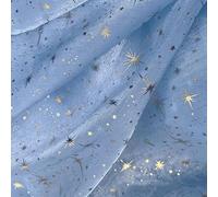Tissu en organza à coudre - 150 cm x 2 m - Aspect étoile à paillettes - Légèrement brillant - Pour décoration, bricolage, vêtements faits à la main, robe de mariage, rideau, nappe - Bleu clair