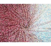 Tissu en Organza Transparent, Tissu en maille élastique à sequins brodé sur les quatre côtés (100 cm x 125 cm) for chemises, costumes de danse et vêtements faits main(Rose Red Symphony)