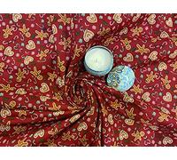 Tissu en polycoton rouge Bonhomme en pain d'épices de Noël Émeraude Bonhomme en pain d'épices Cœurs Sucre d'orge Nœud festif pour couture de Noël - (1 Fat Quarter - 48 cm x 55 cm)