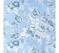 Tissu en popeline 100 % coton tissé avec imprimé floral bleu clair - Style vintage Fleurs blanches et bleues - au mètre