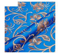 Tissu en satin fluide et soyeux, Tissu satiné à fleurs en brocart multicolore 50-200x75cm for la couture de kimono Cheongsam(Lake Blue,100x75cm(1m))