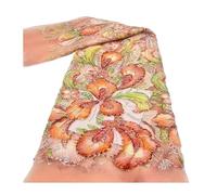 Tissu ethnique en dentelle à paillettes florales, 5 yards, perlée, 130cm