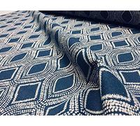 Tissu floral style art déco damassé bleu marine, Tissus Ameublement - 280 cm de large (vendu au mètre)