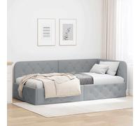 Tissu Forme en L Moderne Gris Clair 100 x 200 cm 29.75 | Cadre de lit d'angle Gris clair 100 x 200 cm tissu canapé lit escamotable gain de place pour petit espace chambre studio