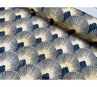 Tissu Génétique Art Déco Géométrique Damasqué Floral Éventail Feuille Fontaine - Tissu d'ameublement pour Rideaux Décoration Intérieure - 140 cm de Largeur - Or & Noir (2 Mètres)