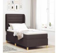 Tissu gris foncé bois ingénierie robuste tête réglable Marron 90x200 cm | Lit à ressorts avec matelas gris foncé 90x190 cm Marron foncé sommier bois tete adjustable literie confort moderne chambre