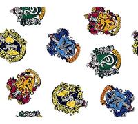 Tissu Harry Potter Badges pour enfants - Gryffondor, Poufsouffle, Serdaigle, Serpentard, 100 % coton, 147 cm de large - Tissu artisanal au mètre (7271)