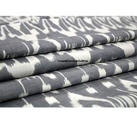 Tissu IKat en voile fait à la main pour impression florale, couture, artisanat, couture, couture, course à pied, teinture naturelle, Sanganeri indienne, largeur 111,7 cm (gris, 2,7 m)