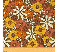 Tissu imperméable groovy des années 70 à fleurs vintage style hippie daisy pour la maison, faites le vous-même, tissu rustique floral orange rose pour la décoration intérieure, la couture et la