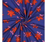 Tissu Jersey Coton Bio Jennifer Bouron fleurs Rouge sur fond Bleu marine - Par 50 cm