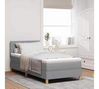 Tissu LED Moderne Pin Massif Gris Clair 80 x 200 cm | Lit à ressorts LED avec matelas tissu Gris clair 80x200 cm, sommier à lattes inclus, tête de lit réglable avec éclairage RGB