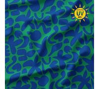 Tissu Lycra Maillot de Bain Anti UV Swag Bleu Roi sur Fond Vert Gazon - par 50 cm