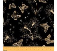 Tissu papillon par The Yard Papillons et pissenlits de couleur dorée pour tissus d'ameublement et projets de bricolage abstraits rustiques plantes animaux tissu pour chaises, rideaux, abat-jour, 1,8 m