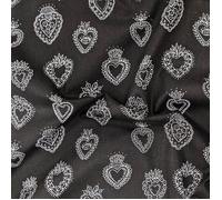 Tissu percale imprimee EX-VOTO motif coeurs pur coton noir argt
