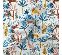 Tissu percale imprimée SIMBA pur coton motif savane bleu 115 g/m²