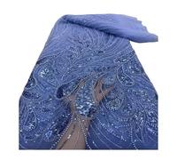 Tissu perlé Plume de paon, broderie en à paillettes, 5 mètres