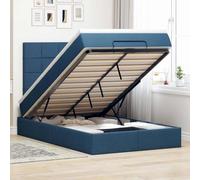 Tissu polyester avec rangement ressorts ensachés 120x200 cm Bleu | Cadre de lit ottoman avec matelas bleu 120x200 cm tissu, sommier levant hydraulique avec rangement, tête de lit incluse,