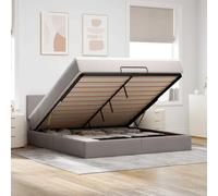 Tissu polyester avec ressorts ensachés rangement intégré LED Taupe | Lit Ottoman avec Matelas Ressorts Ensachés et LED Taupe 180x200cm Tissu Premium avec Surmatelas et Rangement Hydraulique pour