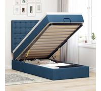 Tissu polyester avec ressorts ensachés rangement LED Bleu 90x200 cm | Lit Ottoman avec Matelas Ressorts Ensachés et LED Bleu 90x200 cm Tissu Polyester Rangement Hydraulique Surmatelas