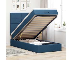 Tissu polyester avec ressorts ensachés rangement lit bleu 90x200 cm | Lit Ottoman avec Matelas Bleu 90x200 cm Tissu, Literie avec Tete de Lit, Rangement Hydraulique, Ressorts Ensaches, Surmatelas