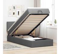 Tissu polyester doux avec matelas à ressorts ensachés Literie avec | Cadre de lit ottoman avec matelas 100x200 cm gris foncé tissu rangement LED hydraulique lit coffre