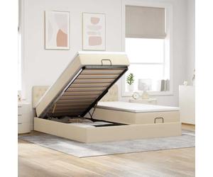 Tissu polyester doux avec rangement intégré ressorts ensachés modèle otto | Cadre de lit ottoman avec matelas crème 160x200 cm tissu hydraulique rangement LED