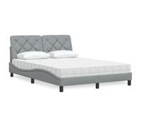 Tissu polyester doux matelas mousse chambre à coucher Gris 140 x 200 cm | Lit avec Matelas Gris Clair 140x200 cm Tissu Ensemble Complet avec Tête de Lit, Cadre à Lattes, Mousse Mémoire de Forme,