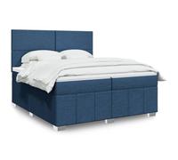 Tissu polyester doux Ressorts ensachés indépendants Sommier 200x200 cm Bleu | Sommier Lit 200x200 cm avec Matelas 2x100x200 Tissu Bleu, Tete de Lit Reglable, Surmatelas Mousse, LED RGB USB, Literie