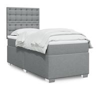 Tissu polyester doux ressorts ensachés literie confortable Gris 90x190 cm | Sommier à lattes avec Matelas Ressorts Ensachés et Surmatelas Gris clair 90x190 cm Tissu LED Tête de lit Réglable