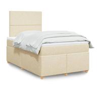 tissu polyester doux ressorts ensachés sommier lit crème 120x190 cm | Sommier à lattes avec matelas à ressorts ensachés crème 120x190 cm et surmatelas, literie complète avec tête de lit réglable,