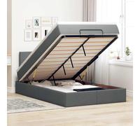 Tissu polyester matelas à ressorts ensachés rangement LED gris 120x200 cm | Lit Ottoman 120x200 cm avec Matelas Tissu Gris Foncé, Rangement Hydraulique, LED USB, Surmatelas, Tête de Lit, Robustesse 140