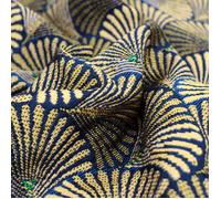 Tissu polyester tissé teint motif géométrique SHELL bleu Marine