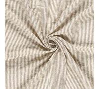Tissu Popeline de Coton Brodé petites fleurs rayures Blanc sur fond Beige - Par 50 cm