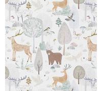 Tissu Popeline de Coton Foret de Brocéliande sur fond Blanc - Par 50 cm
