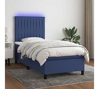 Tissu réglable LED ressort ensaché avec tête de lit colorée 90x200cm Bleu | Sommier tapissier avec matelas à ressorts ensachés LED bleu 90x200 cm Tissu lit pour chambre à coucher réglable tête de lit