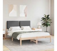 Tissu rembourré Bois pin Massif Style Moderne Cosy Rectangulaire Gris 140 x | Cadre de lit complet avec tête de rembourrée Gris foncé, Lit double 140x200cm en pin massif, sommier à lattes inclus, sans