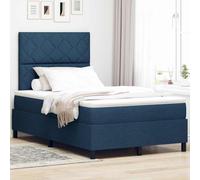 Tissu Respirant Bois Massif Design Moderne Lit Box Spring Bleu 120 x 200 cm | Lit à ressorts avec matelas Bleu 120 x 200 cm tissu moderne design confortable sommier têtière réglable ferme 280kg
