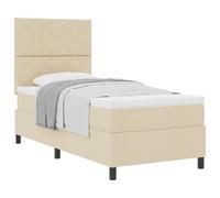 Tissu respirant box spring minimaliste avec sommier à lattes fixe Crème 100 | Lit à ressorts ensachés avec matelas ferme-moyen Crème 100x200 cm, sommier à lattes et tête de lit réglable, tissu respirant