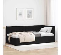 Tissu Respirant Design en L pour Coin Moderne Noir 100 x 200 cm | Cadre de lit d'angle avec tête de ajustable Noir 100 x 200 cm tissu, lit-canapé 2 en 1 pour petit espace, structure